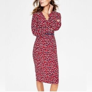 NWOT Women’s Boden Hannah Poinsettia Dress Red Midi Business Career Floral 10L